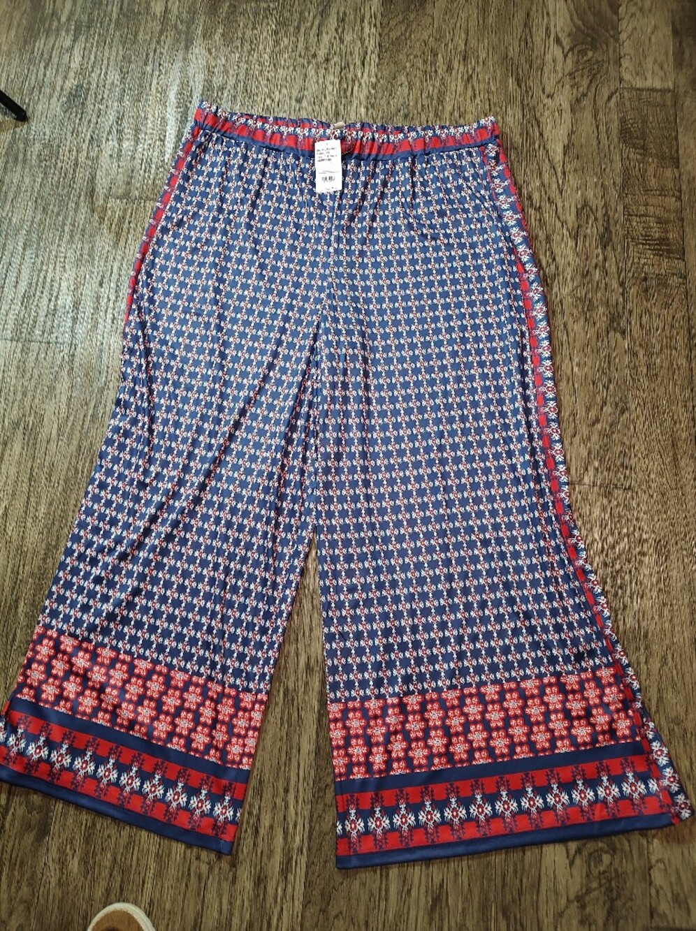 Suzanne Betro Navy & Red Wide-Leg Printed Palazzo Pants Plus Size 3X